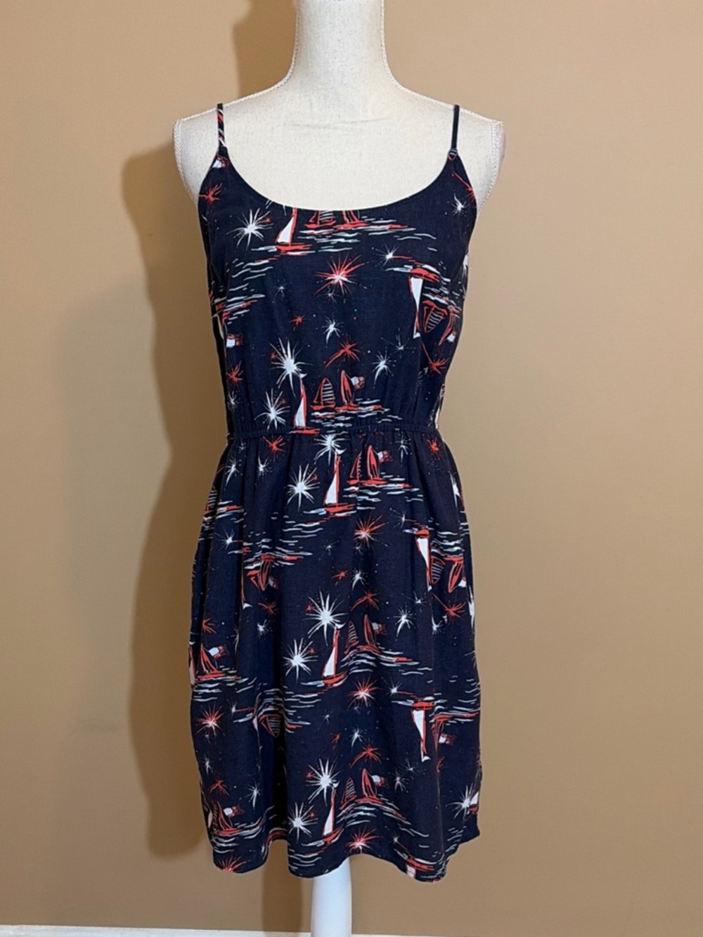 Old Navy Medium Linen Blend Dress - 4th of July Fireworks Sailboats